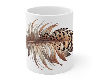 Quail Feather Coffee Cups, Ceramic Mug for Bird Lovers, Kitchen Decor, Unique Tea Cup, Animal Lover Gift, Nature Inspired Drinkware