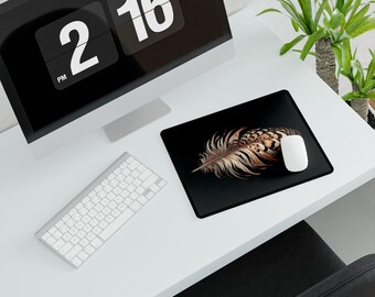 Quail Feather Desk Mats - Unique Office Accessories, Bird Lover Gift, Home Decor, Workspace Organizer, Animal Print Desk Pad, Non-Slip Mouse