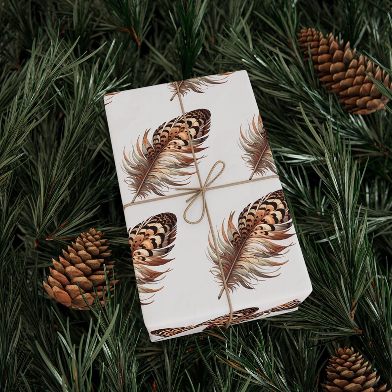 Elegant Quail Feather Wrapping Paper | Gift Wrap for Birthdays, Holidays, Weddings, and Baby Showers, Eco-Friendly, Rustic Decor Bild 4