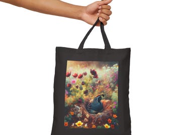 Quail Tote Bag | 100% Cotton Canvas Eco-Friendly Reusable Shopping Bag | Bird Lover Gift
