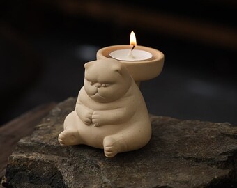 Cute Cat Ceramic Candle Stick Holder for Wedding Decor or Housewarming without Include Candle
