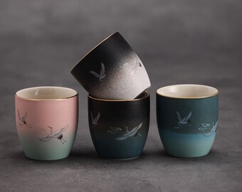 JiekaiTreasure White Crane Taza de té de cerámica China Gongfu Cup 120ml