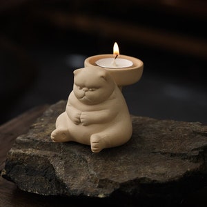 Cute Cat Ceramic Candle Stick Holder for Wedding Decor or Housewarming without Include Candle