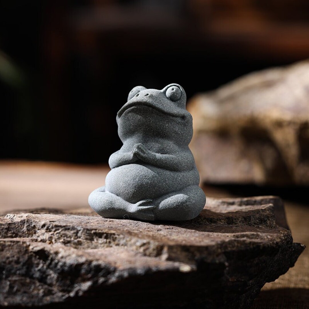Jiekaitreasure Sandstone Zen Frog Statue Ornament Garden Outdoor Living