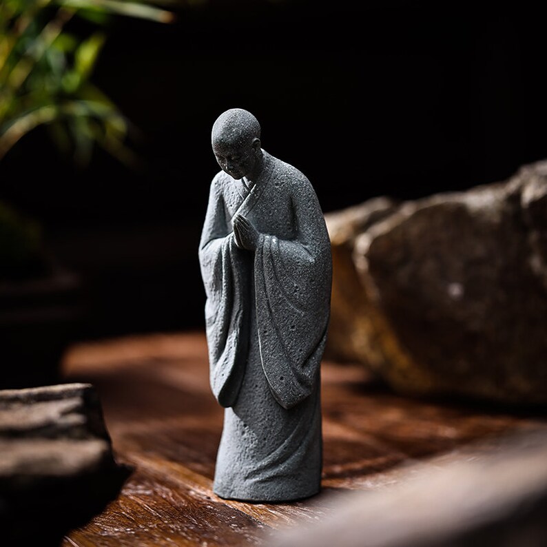 Jiekaitreasure Zen Sandstone Monk Sculpture Tea Table Home Etsy