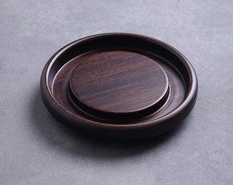 Round Ebony Wood Pot Holder Teapot Trivets Tea Boat Tea Accessories