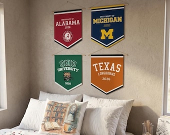 Benutzerdefinierte College-Wimpel, personalisiertes Abschlussgeschenk College-Flagge, ästhetisches Wohnheim-Dekor kundenspezifisches College-Banner, Entscheidungstag-Hochschulflagge
