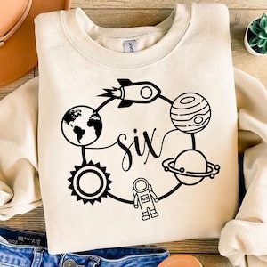 6.Geburtstags-Weltraum-Themen-Svg Weltraum-Geburtstags-Svg Astronaut-Geburtstagsparty Niedlicher 6.Weltraum-Geburtstags-Svg Planer-Svg Cricut und Silhouette