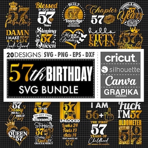 57e anniversaire Svg 57e anniversaire Png Joyeux anniversaire Svg de gâteau Svg 57 anniversaire Anniversaire reine Svg 57 et fabuleux anniversaire Svg Squad