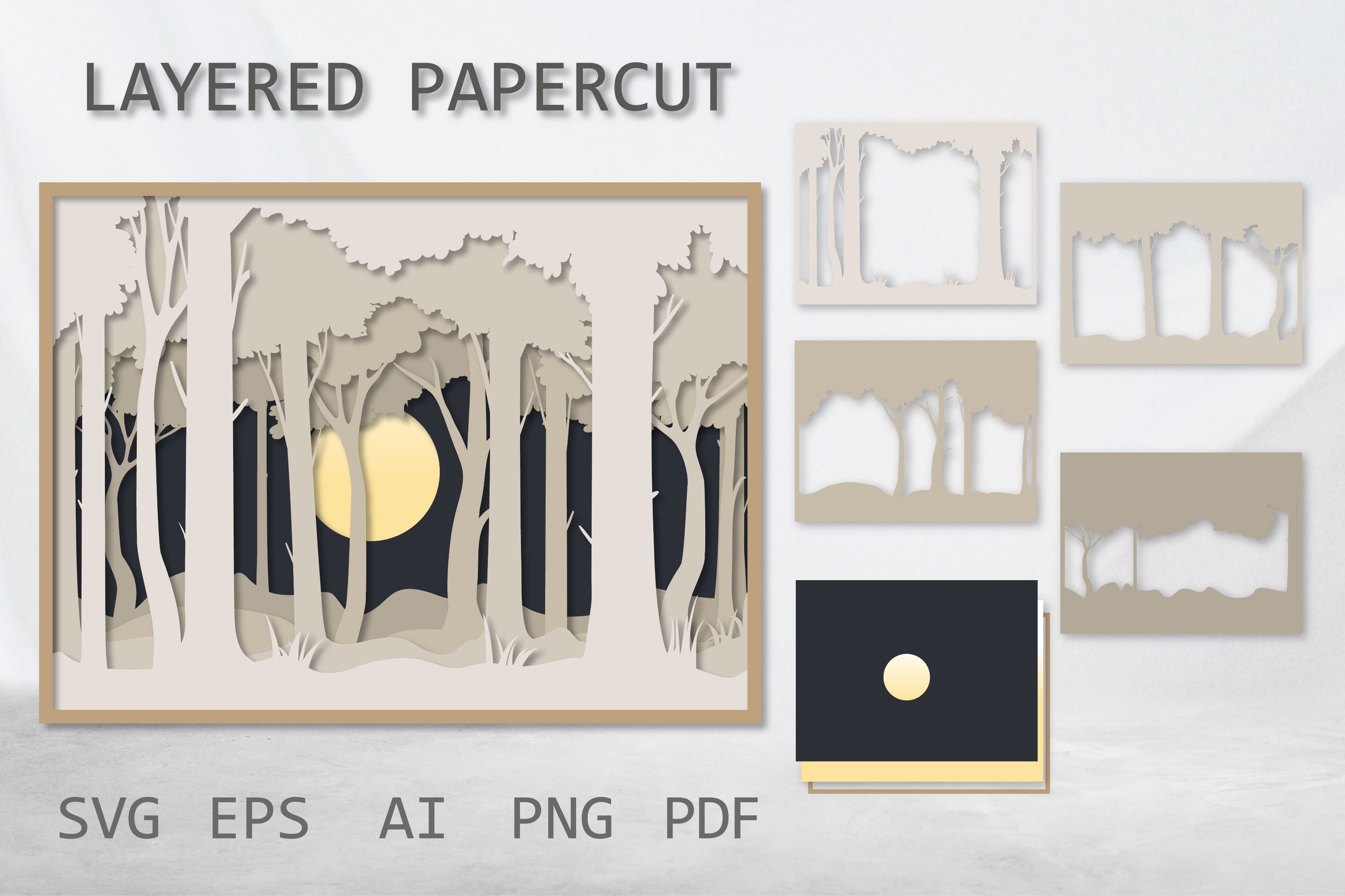 ①Rabbit-PaperCutting- Layered Papercut, Paper Cut 3D Forest Shadow Box SVG