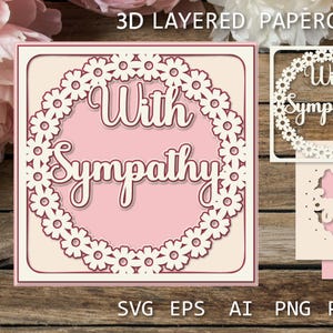 Mit Beileidskarte SVG mit Blumen, Papierschnitt 3D, Schattenbox 3D, für Cricut