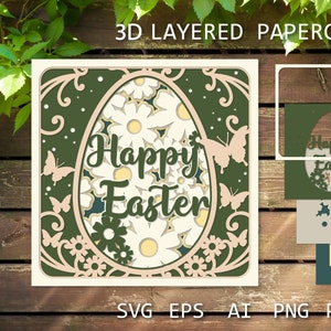 Frohe Ostern Karte, geschichtete Scherenschnittschablone, 3D Ostern Schattenbox Scherenschnittschablone