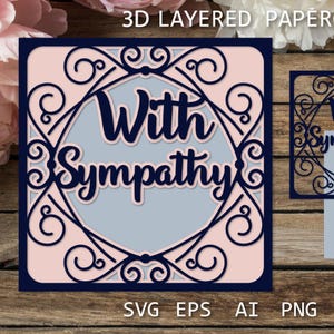 Avec carte de sympathie SVG, carte de condoléances découpée en papier 3D, boîte d'ombre 3D, pour Cricut