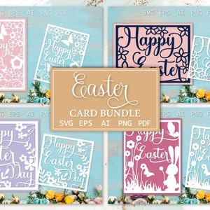 Modelo de corte de papel de pacote de cartão de Páscoa SVG, cartões de feliz Páscoa