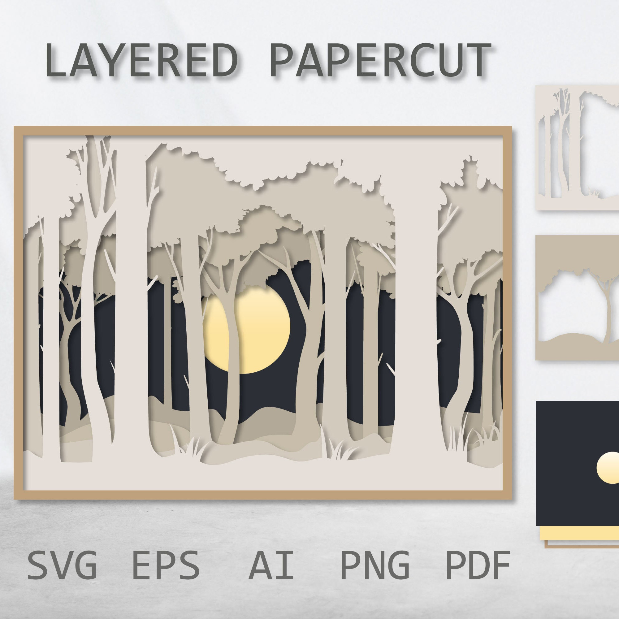 Layered Papercut, Paper Cut 3D Forest Shadow Box SVG