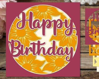 3D Flower Birthday Card SVG: Layered Papercut Template (Digital Download)