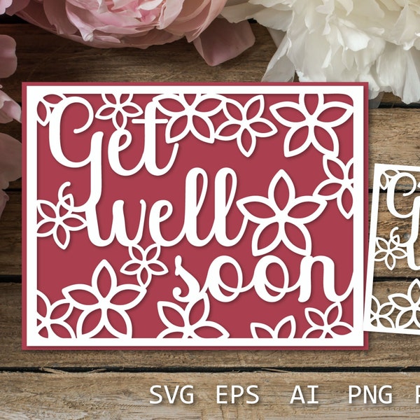 Get well soon card with flowers | paper cutting template SVG