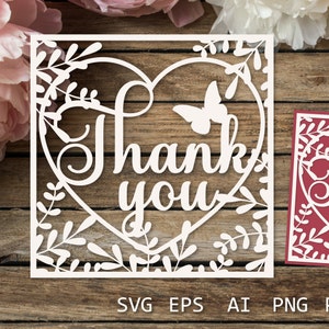 Thank You card with flowers and butterflies, Thank you card SVG papercut, Thank you card ideas, papercut for cricut