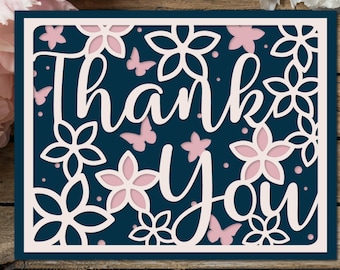 Thank you card SVG layered papercut, Thank you card ideas, 3d papercut for cricut