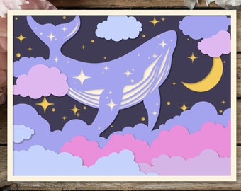 Whale Shadow Box 3D Svg ,whale 3D Svg ,whale 3D Box Svg ,whale Light ...