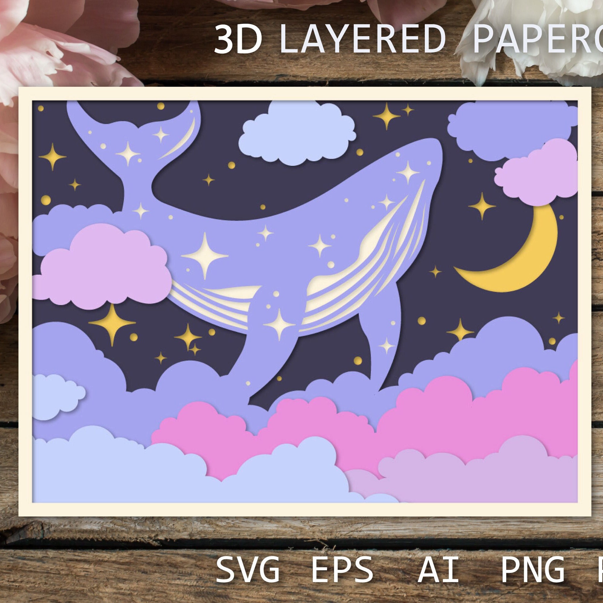 Whale in the Space Layered Paper Cut, 3D Shadow Box SVG - Etsy