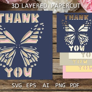 Danke-Karte SVG | Schmetterlings-Schnittdatei | Cricut & Silhouette Kartenvorlage