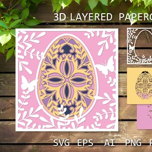 Oeuf de Pâques 3D découpé en papier SVG, carte 3D Joyeuses Pâques, cartes Joyeuses Pâques