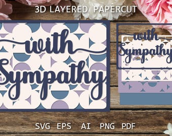 With Sympathy Card – Layered Papercut Template – Sympathy Card SVG, Shadow Box 3D