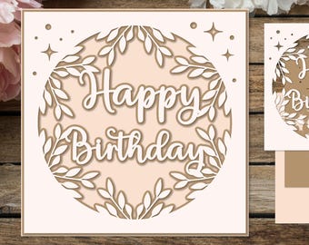 Layered Birthday Card SVG | 3D Birthday Card Cut File | Cricut & Silhouette Template, Shadow box layered card