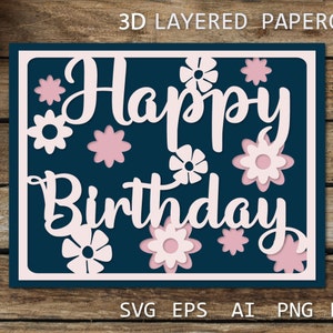 Cartão de feliz aniversário, modelo de cartão de corte de papel de aniversário SVG para cricut