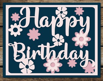 Cartão de feliz aniversário, modelo de cartão de corte de papel de aniversário SVG para cricut