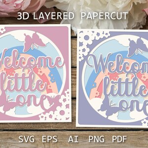Willkommenskarte für Baby Junge oder Mädchen, Papierschnitt SVG, neues Baby Schattenbox 3D, Babyparty