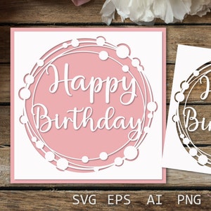 Wenskaarten Happy Birthday-kaart, Verjaardag Svg-papier gesneden