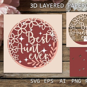 Beste Tante aller Zeiten, Papierschnittkarte SVG Schattenbox