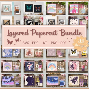 Bundle de découpe de papier en couches, 3D Shadow Box SVG Big Bundle, modèle de découpe de papier