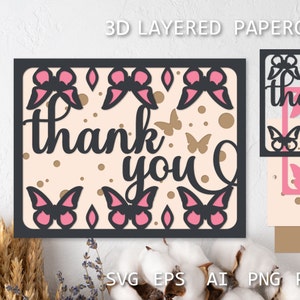 Carte de remerciement avec papillons, découpe de papier en couches de remerciement, découpe de papier 3D pour Cricut