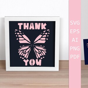 Bedankkaart SVG met vlinder | Papercutontwerp met één laag | Cricut- en silhouetsnijbestand