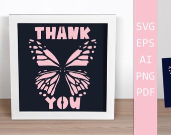 Thank You Card SVG with Butterfly | Single-Layer Papercut Design | Cricut & Silhouette Cut File