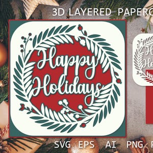 Carte de joyeuses fêtes en couches 3D - SVG de voeux festif unique, boîte d'ombre