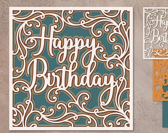 Birthday card, Layered Happy Birthday papercut card SVG 3D, Birthday Shadow Box SVG