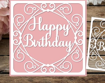 Elegant Birthday Svg paper cut card template, Greeting cards Happy Birthday card