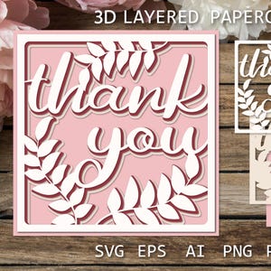 Gelaagde bedankkaart | 3D Papercraft-ontwerp | Begroeting voor speciale gelegenheden, schaduwdoos