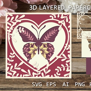 Butterfly layered paper cut template, Layered papercut card, Paper cutting template, Shadow box 3D