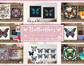 Butterfly SVG Bundle | Paper Cutting Templates |  Layered Butterfly Designs for Cricut & Silhouette | Laser Cut Files | Instant Download