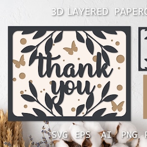 Biglietto di ringraziamento con farfalle, taglio di carta a strati di ringraziamento, taglio di carta 3d per Cricut
