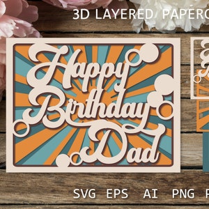 Alles Gute zum Geburtstag Papa Karte Retro Papierschnitt, Karte für Vater, Geburtstagskarte SVG für Cricut, Vintage Schattenbox