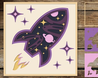 Space rocket 3D Layered paper cut, 3D shadow box Rocket SVG