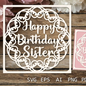 Tarjeta de hermana, Plantilla de corte de papel para cricut, Tarjeta de feliz cumpleaños para hermana