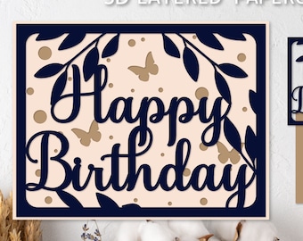 Design de cartão de aniversário, cartão de felicitações de corte de papel SVG de aniversário, modelo de cartão de corte de papel de aniversário SVG para Cricut