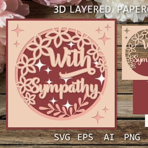 花の入ったお悔やみカード SVG、レイヤードペーパーカット 3D、シャドウボックス 3D、Cricut 用